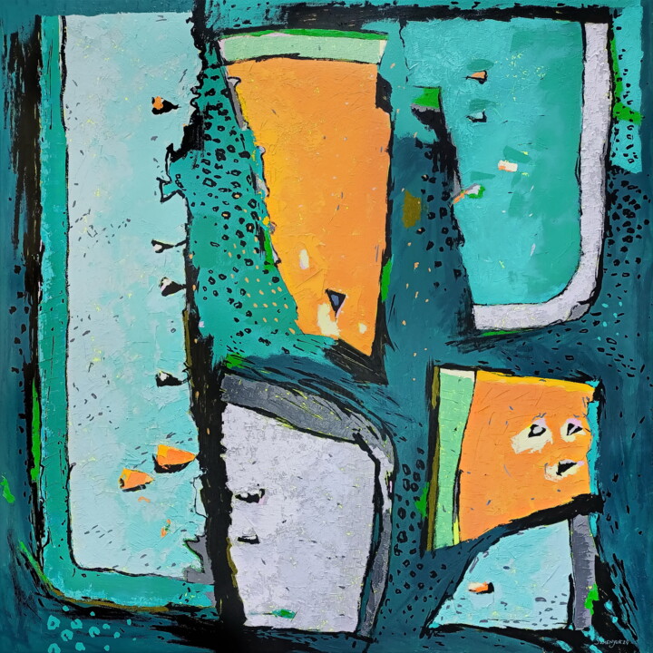 Abstract yellow watermelons 绘画, 39.4x39.4 in