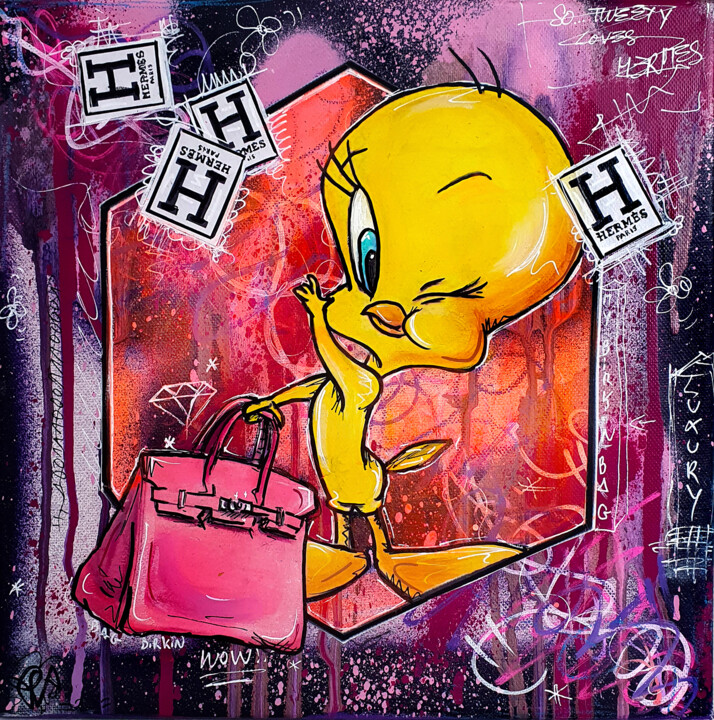 Tweety Titi Hermes Peinture Pop Art Colorée Graffiti 绘画, 11.8x11.8 in