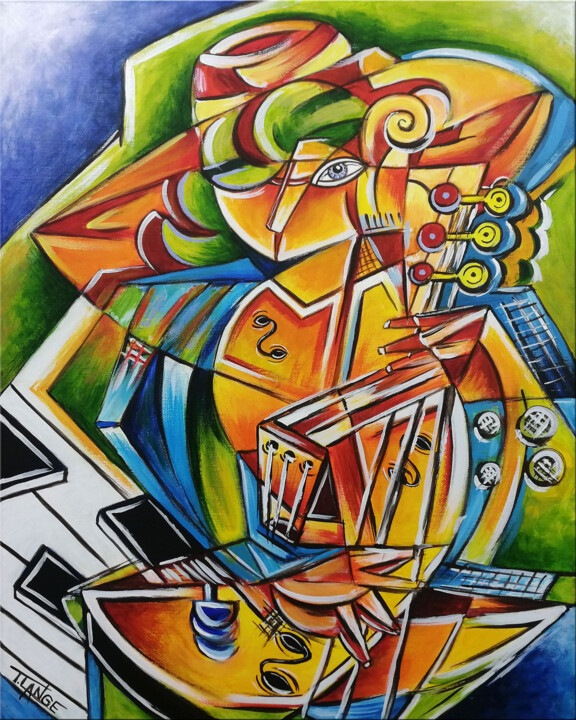 Guitarist Woman #M322 Painting, 19.7x15.8 in