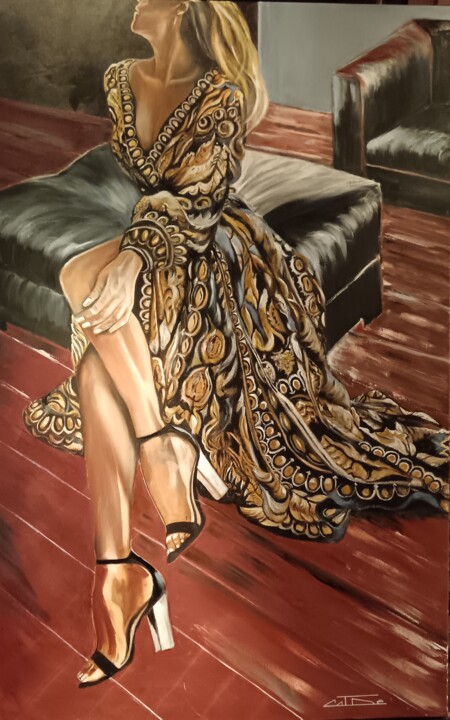 FEMME EN ROBE LONGUE 绘画, 39.4x27.6 in