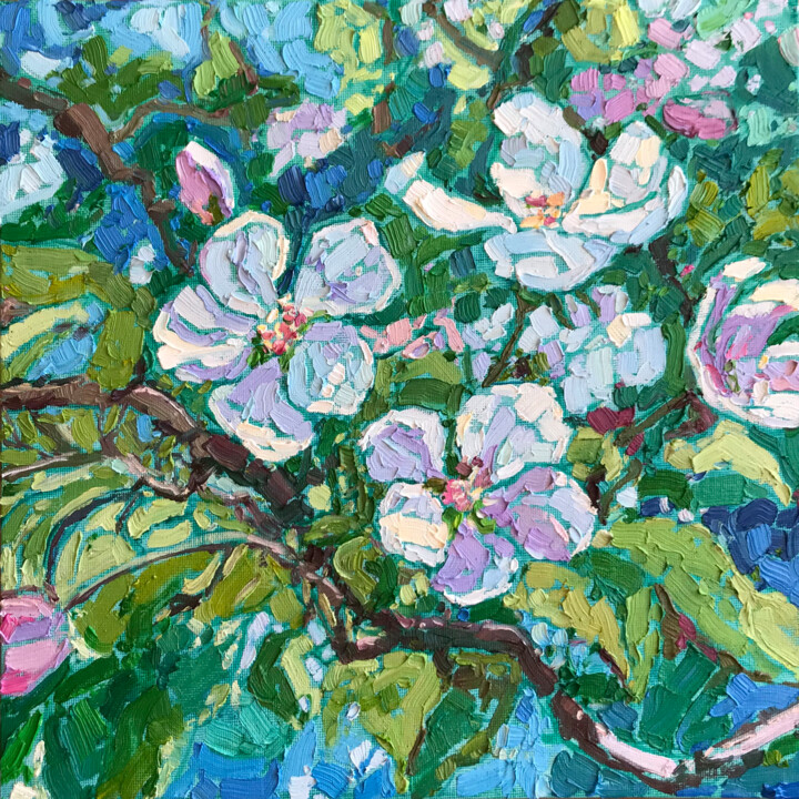 Painting titled "Spring Blossoms" by Natalia Bessmertnova, Original Artwork, Oil