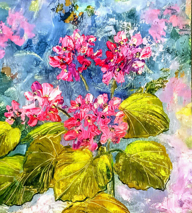 "Blooming Harmony"-Miniature, Floral Oil Painting, Impasto Pittura, 7,1x6,3 in