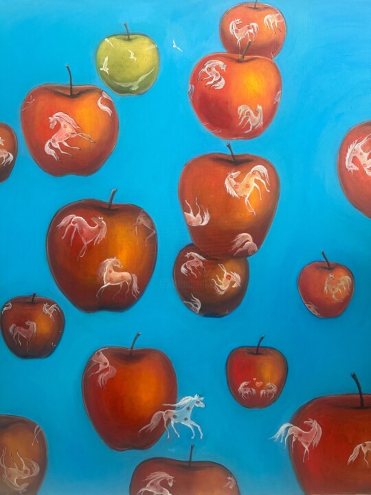 Peinture intitulée "Apples in Horses an…" par Lera Kirci, Œuvre d'art originale, Huile