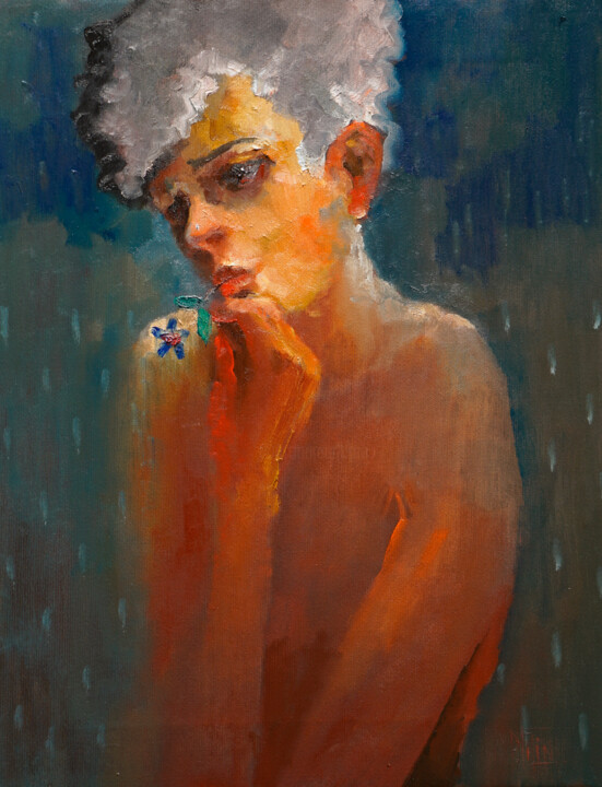 boy with a violet 绘画, 17.7x13.8 in