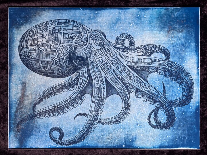 Octopus in Blue Baskıresim, 11,8x15,8 in