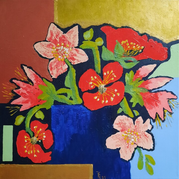 Peinture intitulée "Fleurs 2025-1" par Maryse Curinier-Rochette, Œuvre d'art originale, Acrylique Monté sur Châssis en bois