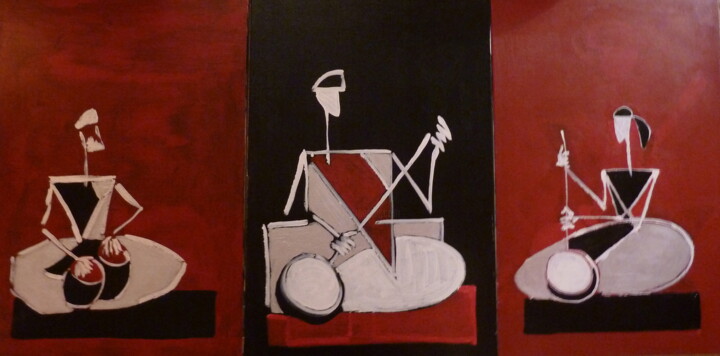 Sitar Trio Triptych Pittura, 31,5x70,9 in
