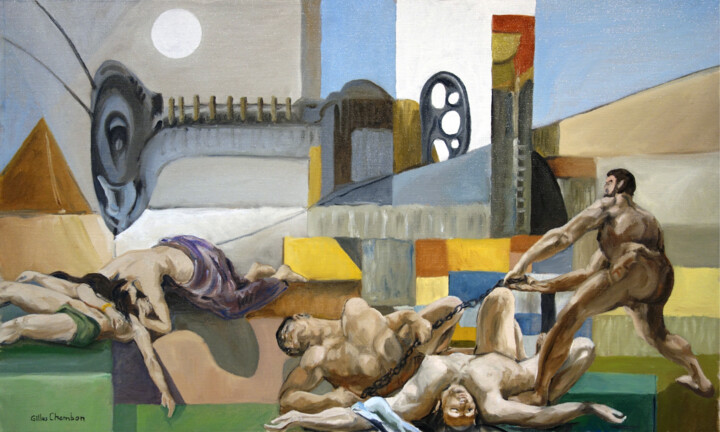 Peinture intitulée "La machine à recoud…" par Gilles Chambon, Œuvre d'art originale, Huile Monté sur Châssis en bois