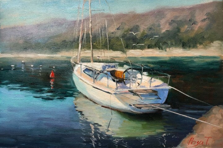 Painting titled "Лодки. Этюд 3" by Tatiana Rykova (Rosa), Original Artwork, Oil