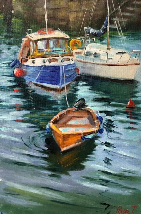 Painting titled "Лодки. Этюд 4" by Tatiana Rykova (Rosa), Original Artwork, Oil