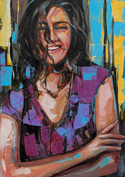 Woman painting-The smile 绘画, 36x24 in