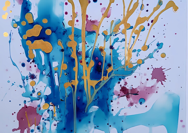 The Golden Path – Blue and Gold Abstract Art Print 印花与版画, 19.7x27.6 in