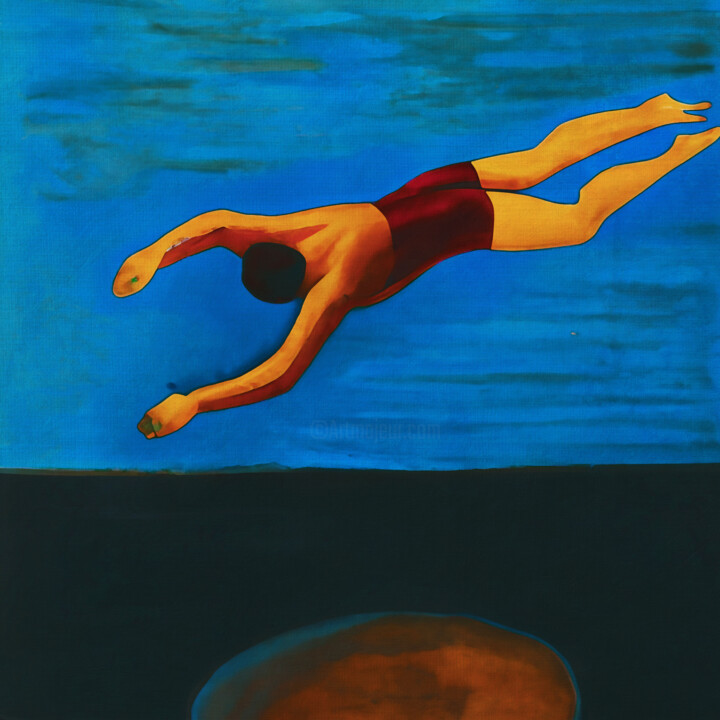 Schilderij getiteld "The leap into the u…" door Jan Keteleer, Origineel Kunstwerk, Digitaal Schilderwerk Gemonteerd op Frame…