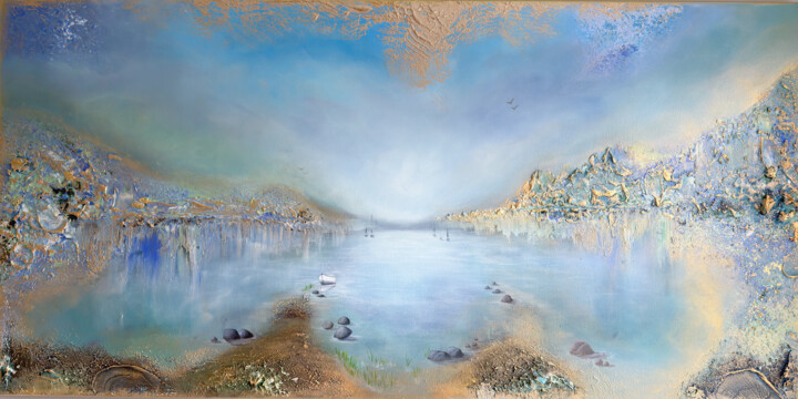 제목이 "Peaceful harbour"인 미술작품 Inga Zurabiani로, 원작, 아크릴 나무 들것 프레임에 장착됨