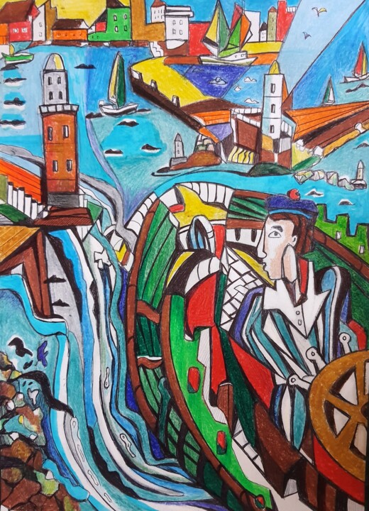 Le capitaine sort en mer 图画, 16.5x11.4 in