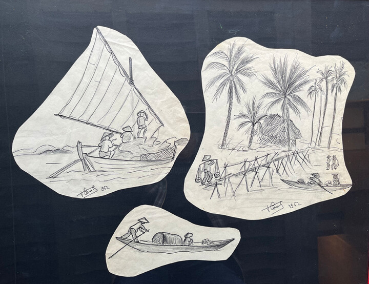 Jonques et pirogues. 图画, 19.7x25.6 in