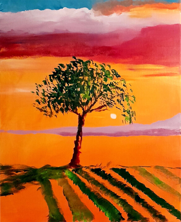 Painting titled "Champ de lumière" by Isabelle Martinez, Original Artwork, Acrylic Mounted on Cardboard