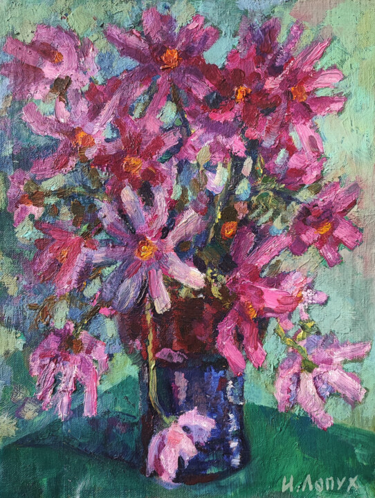 Cosmos flowers is the bouquet of my soul oil painting 绘画, 11.8x9.5 in