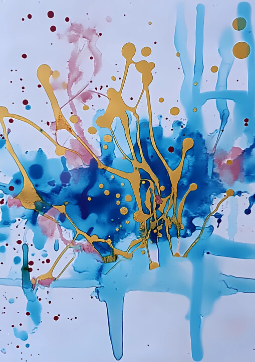 Colors- Blue and Gold Abstract Art Print 印花与版画, 27.6x19.7 in