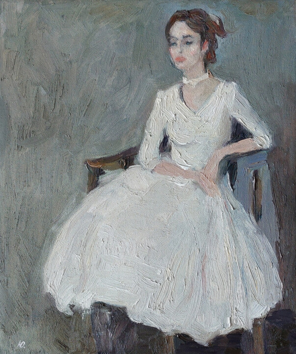 Arina in a white wedding dress. 绘画, 12x10 in