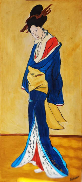 Kurtisane im blauen Kimono 绘画, 27.6x11.8 in