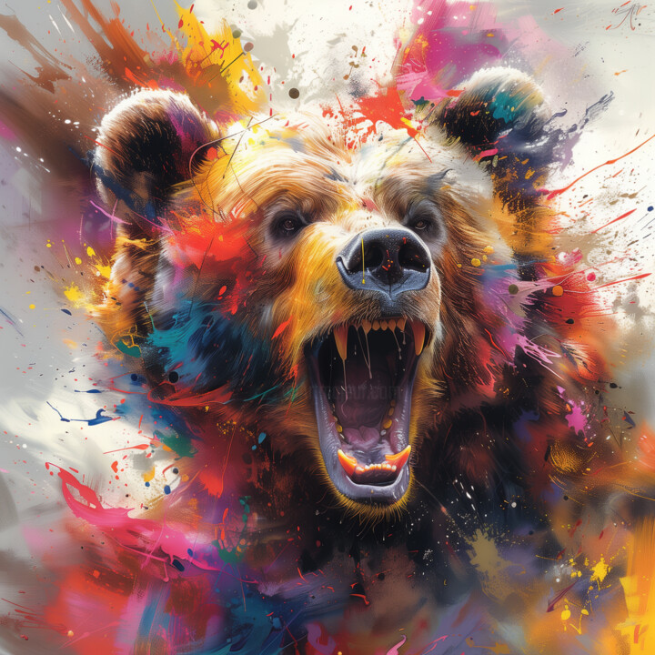 L'Ours: Force Brute Sauvage Arte digitale, 31,5x31,5 in