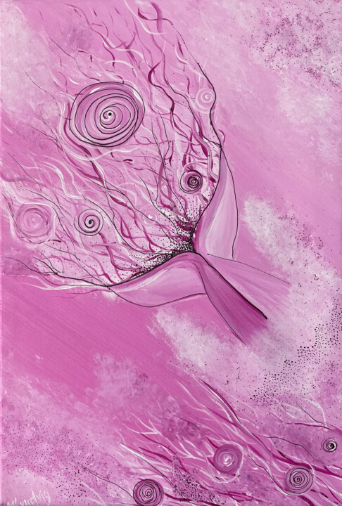 Pink whale tails in the clouds 绘画, 23.6x15.8 in