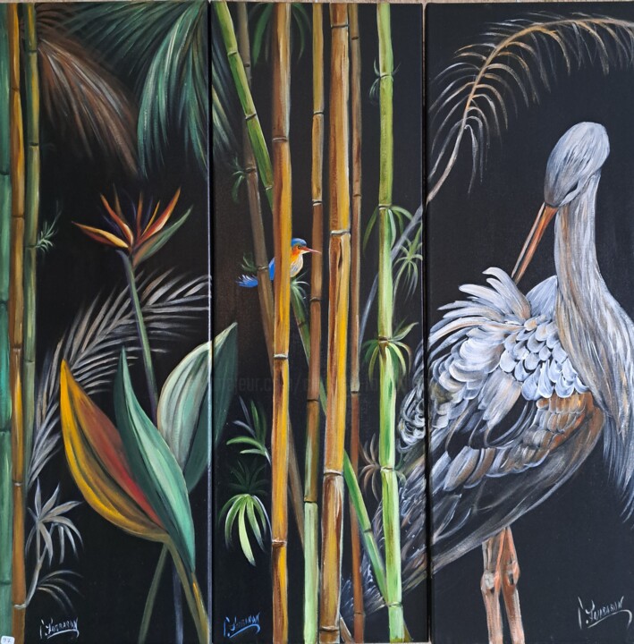 Triptyque de la cigogne 绘画, 35.4x35.4 in