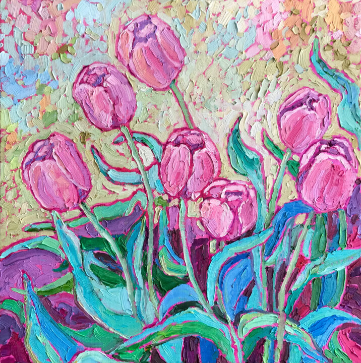 Painting titled "Tulip Time" by Natalia Bessmertnova, Original Artwork, Oil