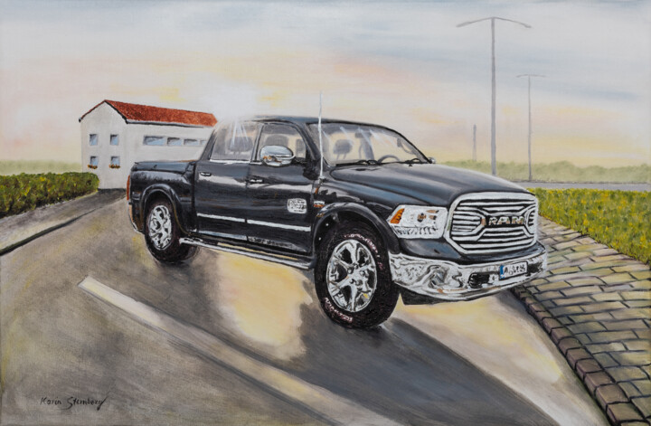 Neues Auto am Parkplatz 绘画, 23.6x35.4 in