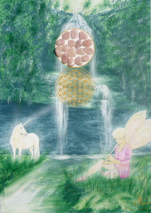 Edelstein Rosenquarz 绘画, 27.6x19.7 in