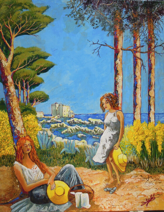 Painting titled "Ile ST. Honorat" by Gérard Michel, Original Artwork, Acrylic Mounted on Wood Stretcher frame
