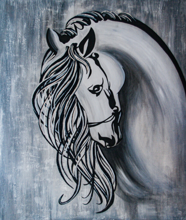 Silver horse Painting, 27.6x23.6 in