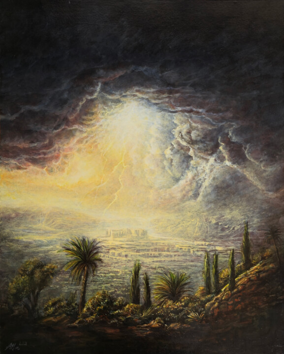 Ruins Before the Storm – Dramatic Landscape Painting 绘画, 19.7x15.8 in