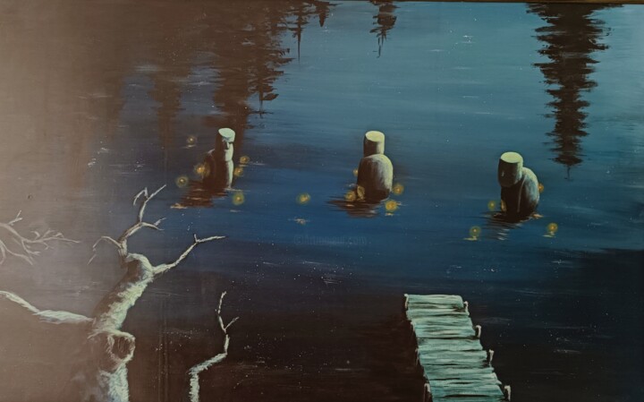 T'es-tu déjà retrouvé le soir au bord d'un étang ? 绘画, 27.6x43.3 in