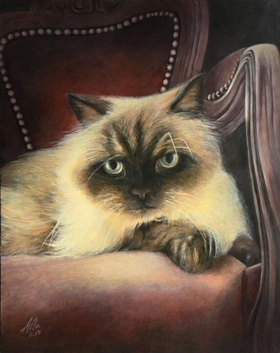 Royal Cat – Majestic Feline Portrait on a Throne Pittura, 19,7x15,8 in
