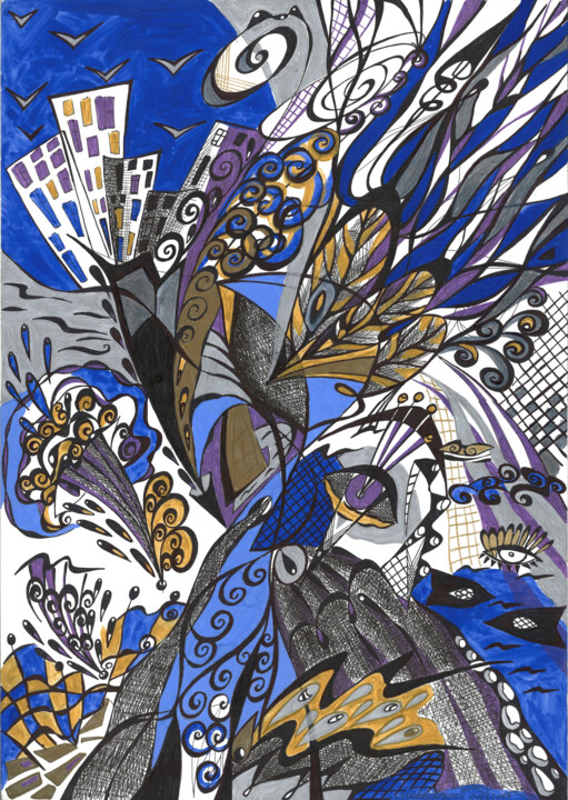 Moscow fireworks display Disegno, 23,6x15,8 in