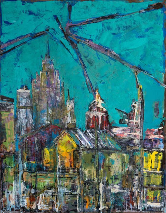 Движение в городе: старое и новое. Painting, 35.4x27.6 in