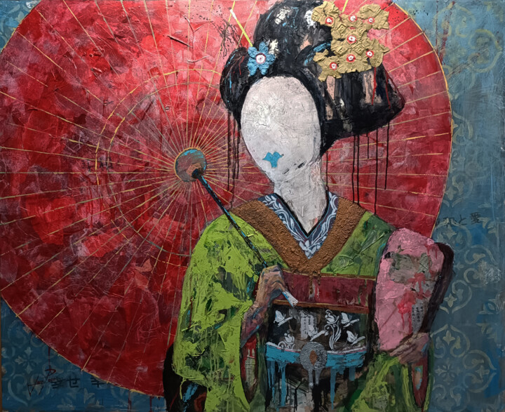 Painting titled "SERIE GEISHA 00096" by Josep Pozo, Original Artwork, Acrylic Mounted on Wood Panel