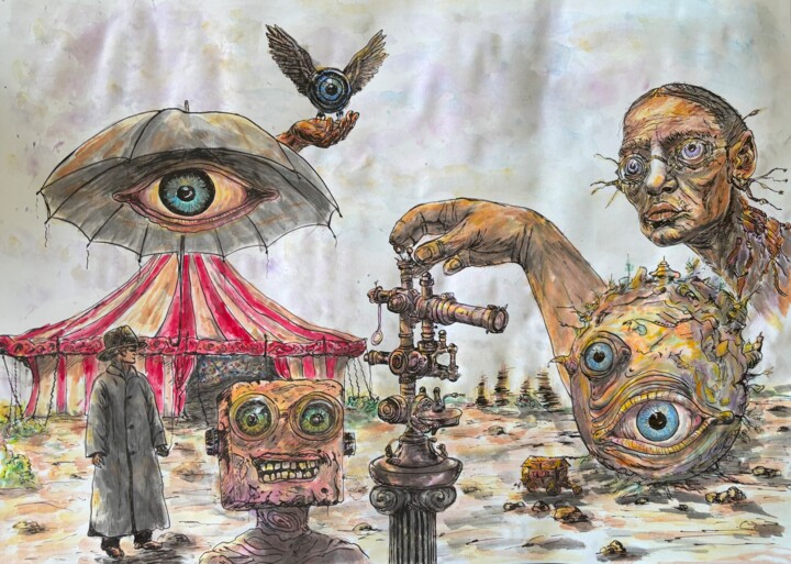 The Microscope Circus Drawing, 19.7x25.6 in