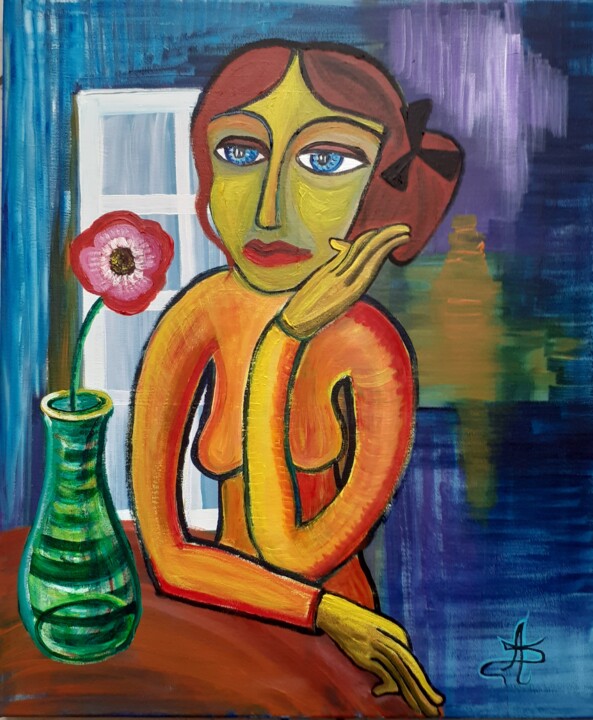La Femme accoudée à l anémone 绘画, 23.6x19.7 in
