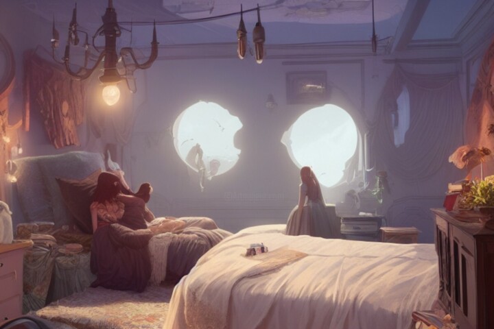 Rencontre de Filles dans une Chambre 数字艺术