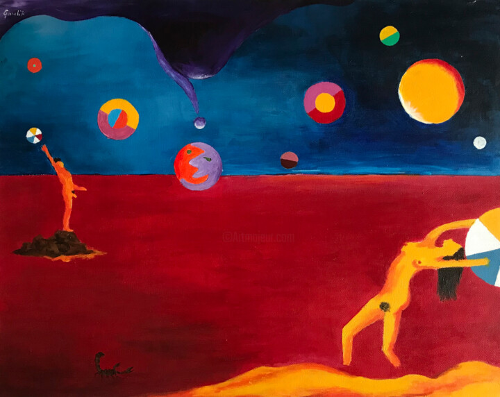 Painting titled "red planet" by Wojtek Gawlik, Original Artwork, Acrylic Mounted on Other rigid panel
