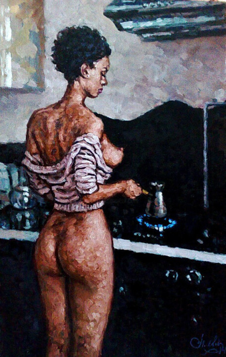 Картина под названием "Coffee from Africa" - Arthur Tomilov, Подлинное произведение искусства, Масло Установлен на Деревянна…