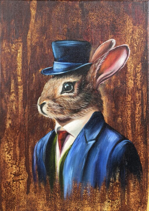 Business rabbit in a hat 35*25cm 绘画, 13.8x9.8 in