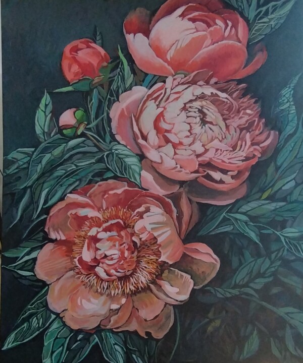 Peach colored Peonies Tablo, 23,6x19,7 in