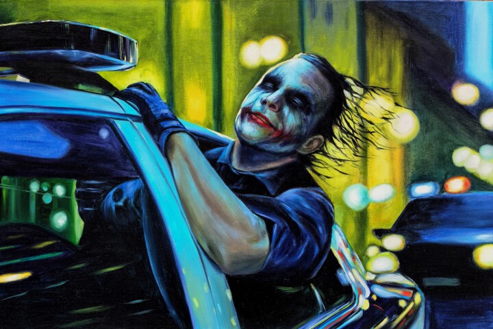 Joker in the car Heath Ledger 绘画, 15.8x23.6 in