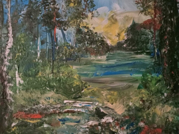 Peinture intitulée "Un ruisseau sauvage" par Audran, Œuvre d'art originale, Acrylique