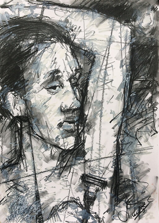 Painting titled "Portrait of a man w…" by Arthur Tomilov, Original Artwork, Charcoal