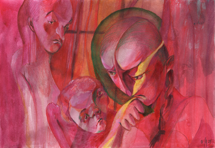 Everyone lies about true love - original acrylic on paper Pintura, 11,4x16,5 in